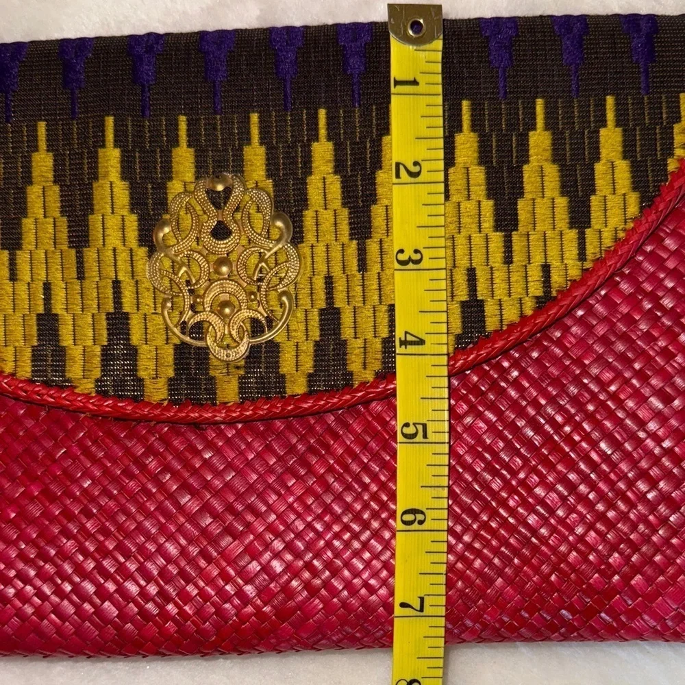 Vibrant Red and Yellow Woven Clutch